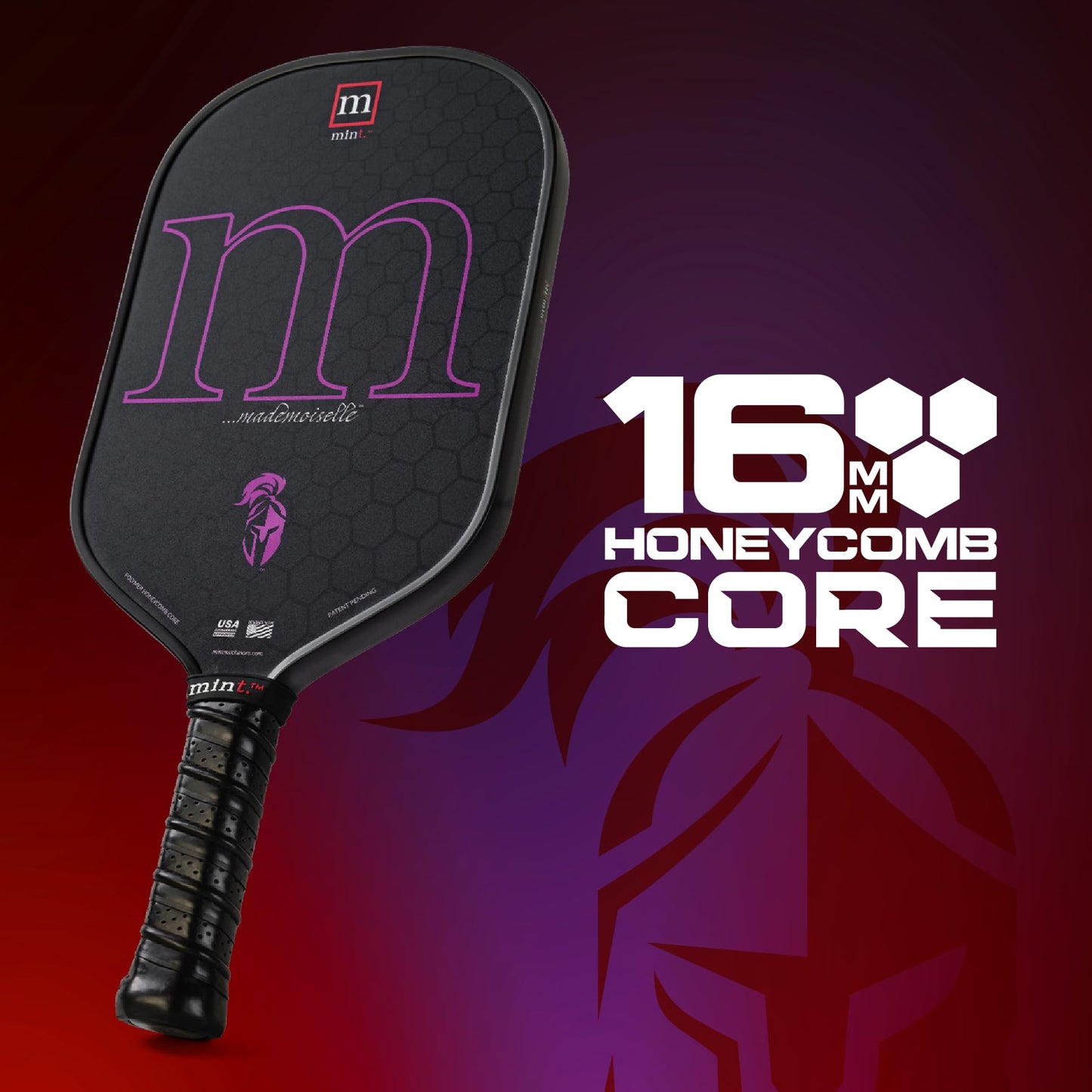 Mint Sport Mademoiselle Pickleball Paddle – T700 Carbon Fiber Pickleball Paddle with 16mm Polypropylene Core, Textured Spin Surface, TPE Edge Guard, USAPA Approved for Competitive Play