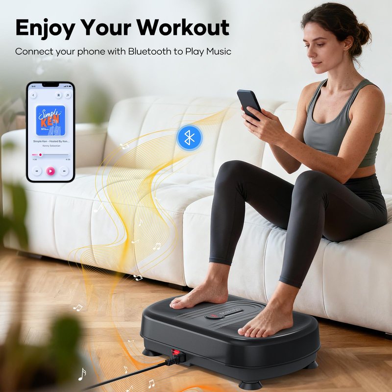 Vibrating Plate for Lymphatic Drainage, Vibration Plate Exercise Machine with Bluetooth & Silicone Pedal, Power Plate Vibration Platform for Weight Loss, Muscle Toning, with Resistance Bands