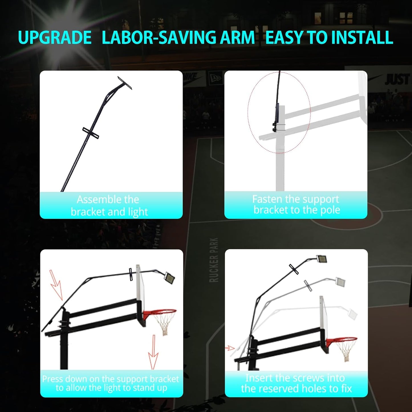Skiennix Basketball Hoop Light Bracket - Fits 5x5 to 8x12 Inch Poles | Durable & Easy to Install