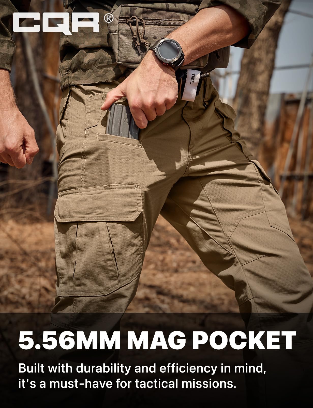 CQR Men's Tactical Pants, Water Resistant Ripstop Cargo Pants, Lightweight EDC Work Hiking Pants, Outdoor Apparel, Raider Mag Cougar, 36W x 30L