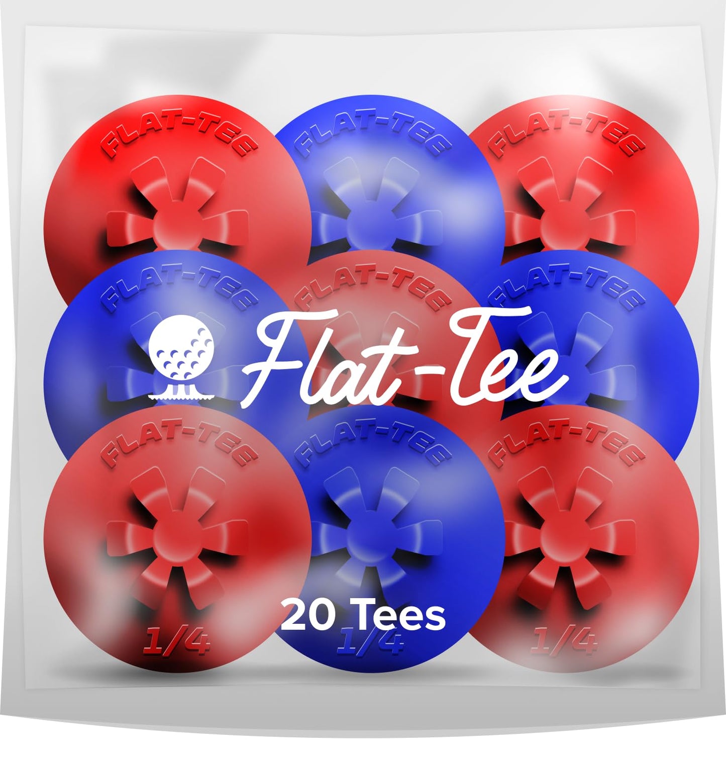 Flat-Tee Golf Tee (1/4" & 3/16" (4.76mm & 6.35mm), Red/White/Blue)