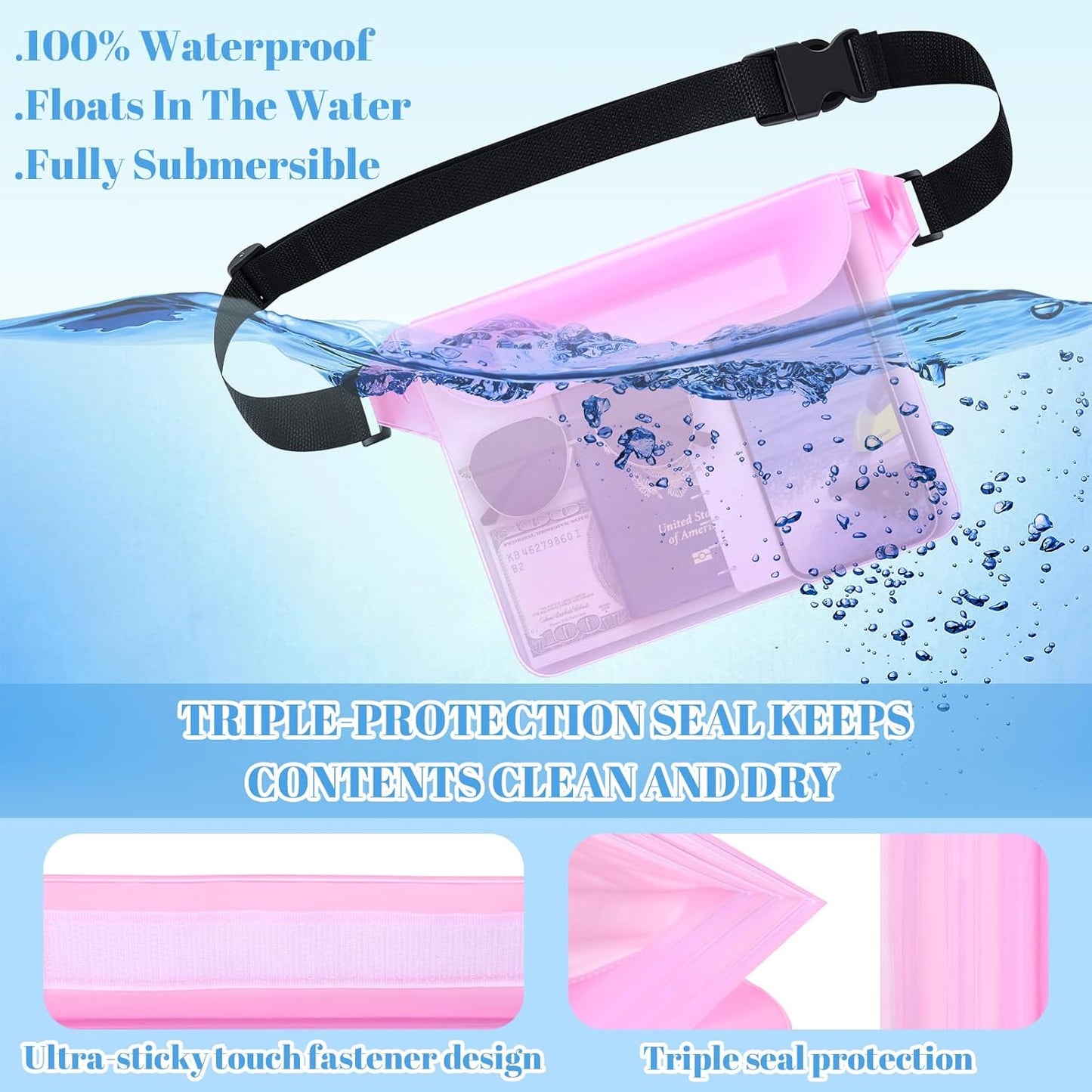 Tallew Waterproof Fanny Pack - 6 Pcs Lightweight Dry Bag with Waist Strap for Beach & Water Activities | Multicolor