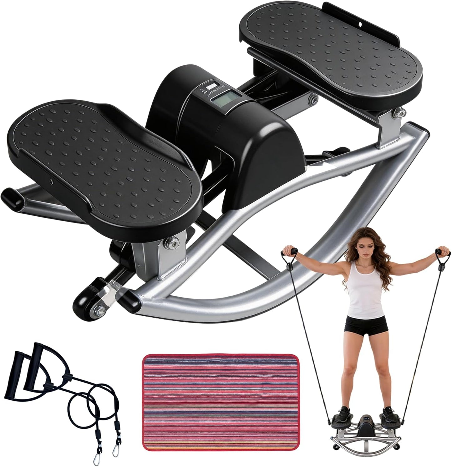Rock Stepper Lateral Workout Machine - Low Impact & Quiet Exercise Equipment, 330LBS Capacity with Resistance Bands & Non-Slip Mat