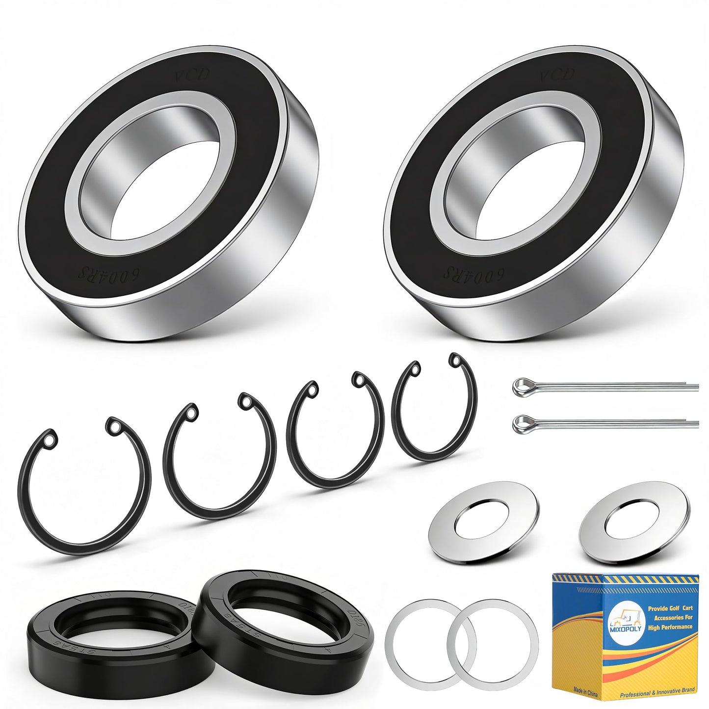 Mixopoly Golf Cart Rear Axle Bearing Seal Kit for EZGO TXT/RXV/Medalist/Marathon Electric 1978-UP and EZGO 2 Cycle Gas 1978-1993, Replace 611931 15112G1 70181G01 620343 620344 15114G1