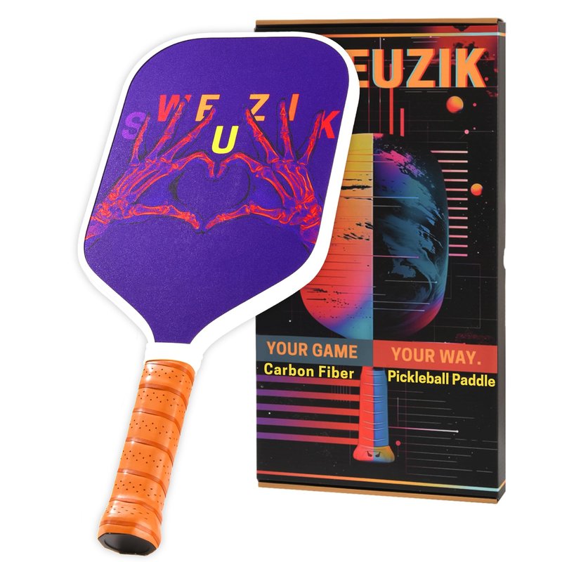 Raw Carbon Fiber Pickleball Paddles, High Perf Stylish Pickle Ball Paddle for Enhanced Spin & Control, 16mm PP Honeycomb Core Pickleball Rackets, Blue & Purple Pickleball Paddle, Pickleball Gift