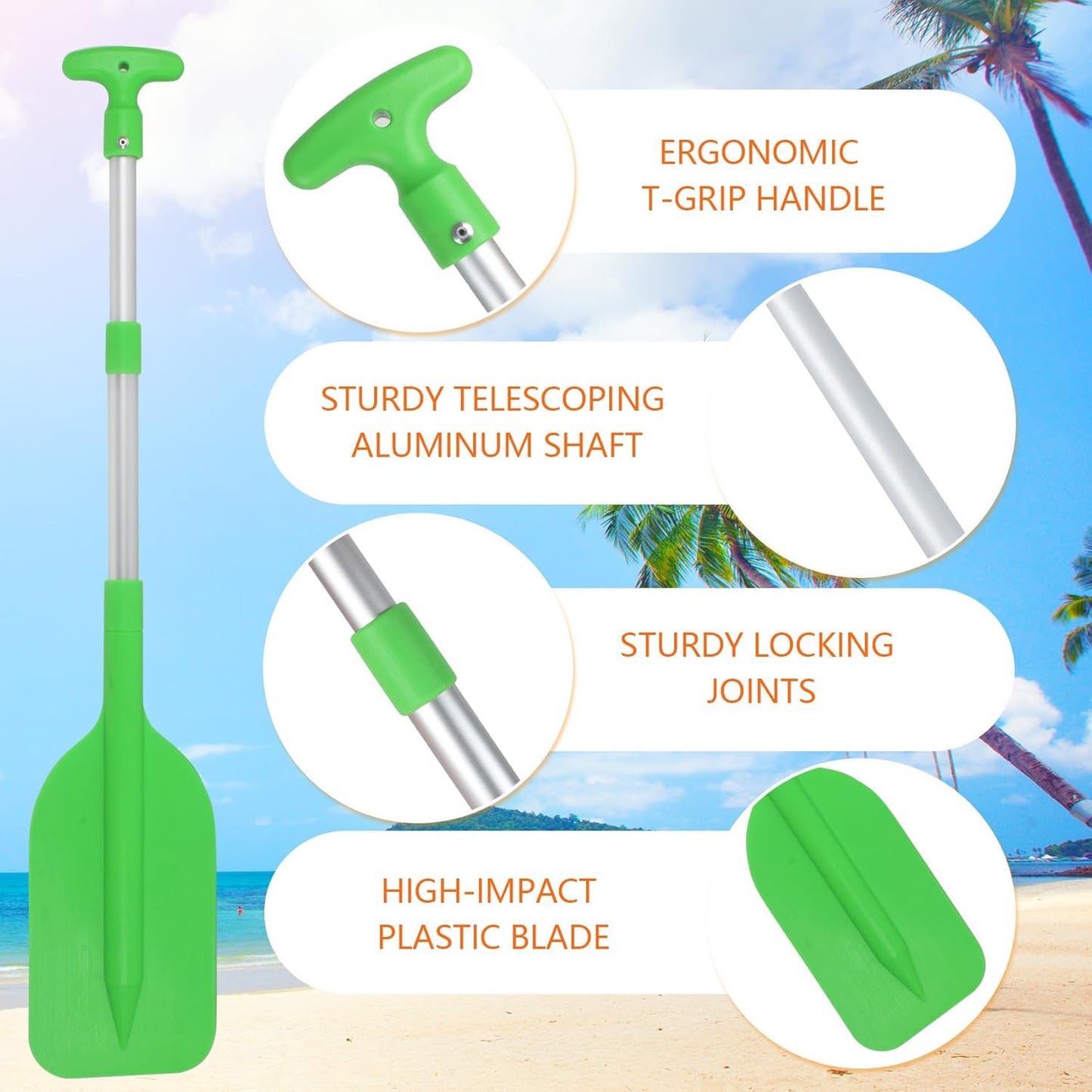 Skiennix Telescoping Collapsible Boat Paddle - Anti-Slip Aluminum Oars for Kids & Adults | 2-Pack, 6 Colors
