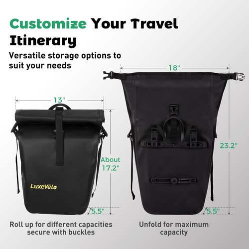 Luxevelo Panniers Bike Bags Lightweight– 27l Expandable Weather-Resistant Storage, 550d Durable Pvc With Reflective Safety Strips, Multi-Functional Rack/Shoulder Bag For Commuting/Travel/Cycling