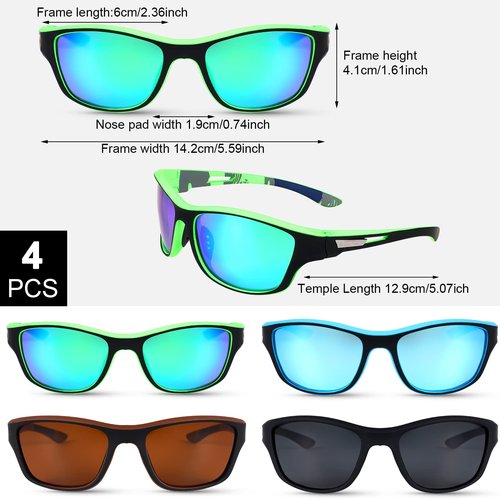 Flutesan 4 Pieces Polarized Sports Sunglasses for Men Driving Cycling Fishing Sun Glasses Men Sports with UV Protection