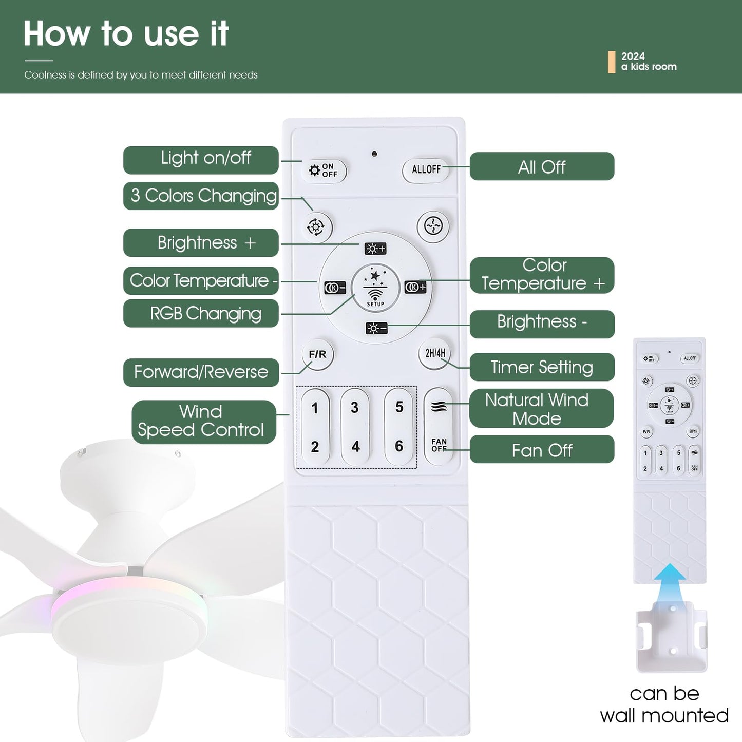 Kviflon Ceiling Fans with Lights Remote/APP Control, 38" Low Profile Ceiling Fans with Dimmable White Colors+Ring RGB Lights, 6 Speeds 5 Reversible Blades for Kids Room Bedroom Living Room, White