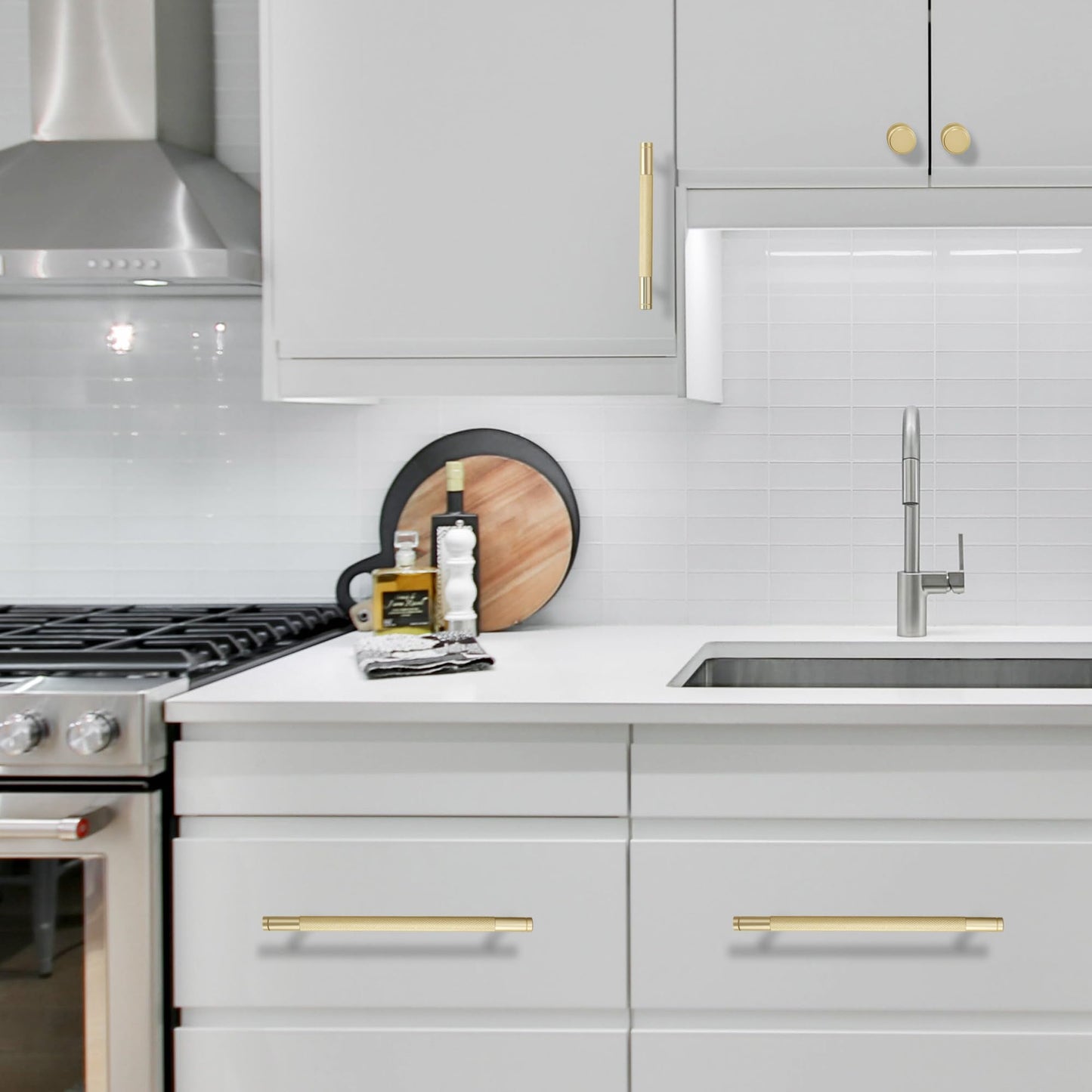 BUKOBYHE 20 Pack 7.5 Inch（192mm） Inch Brushed Gold Kitchen Cabinet Handles Knurled Cabinet Pulls Gold Drawer Pulls Cabinet Hardware