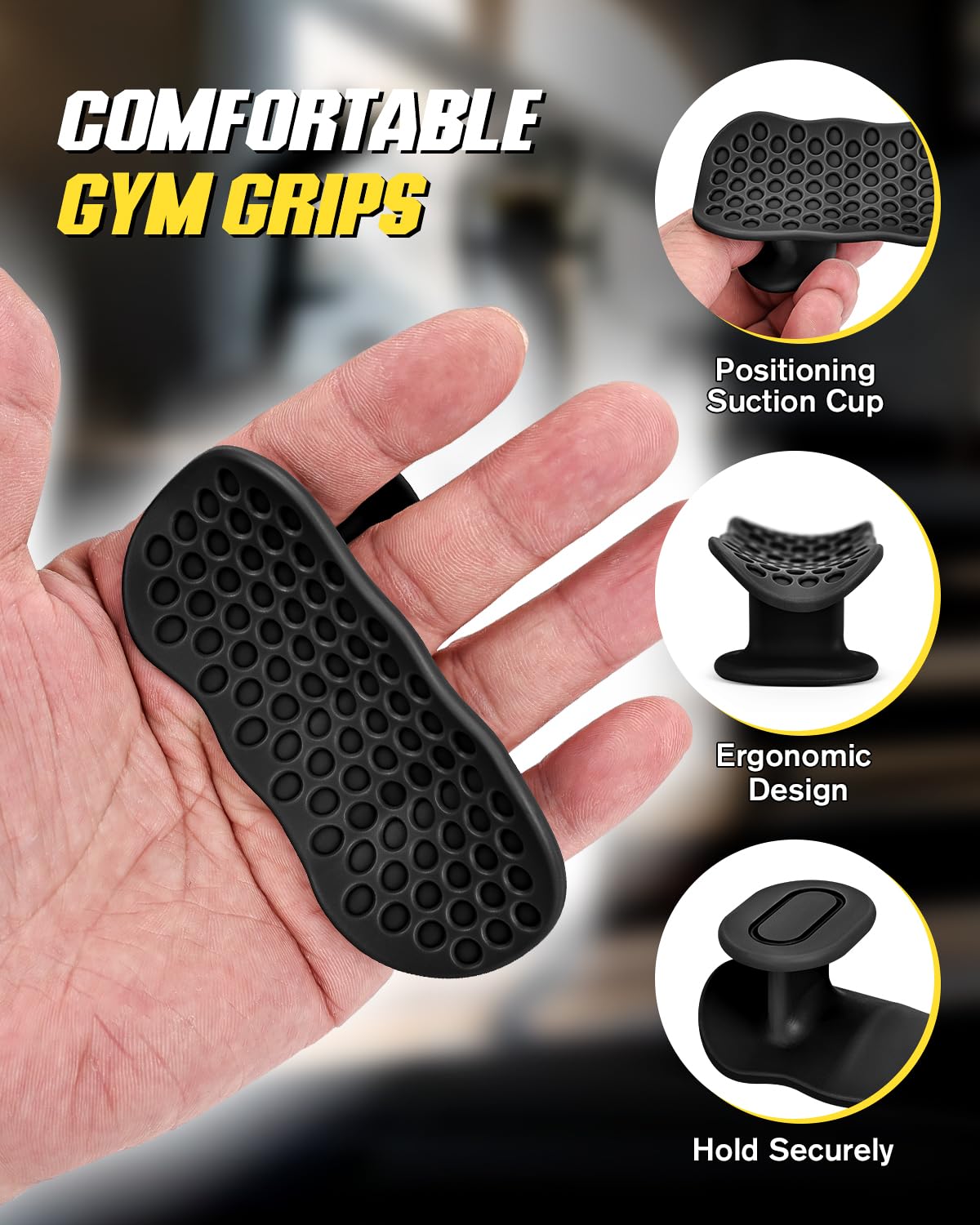 AEIKINISIS Weight Lifting Grips for Women & Men, Anti-Slip Rubber Gym Gloves for Palm Protection, Suitable for Dumbbell、Pull-Up、Deadlift (Black)