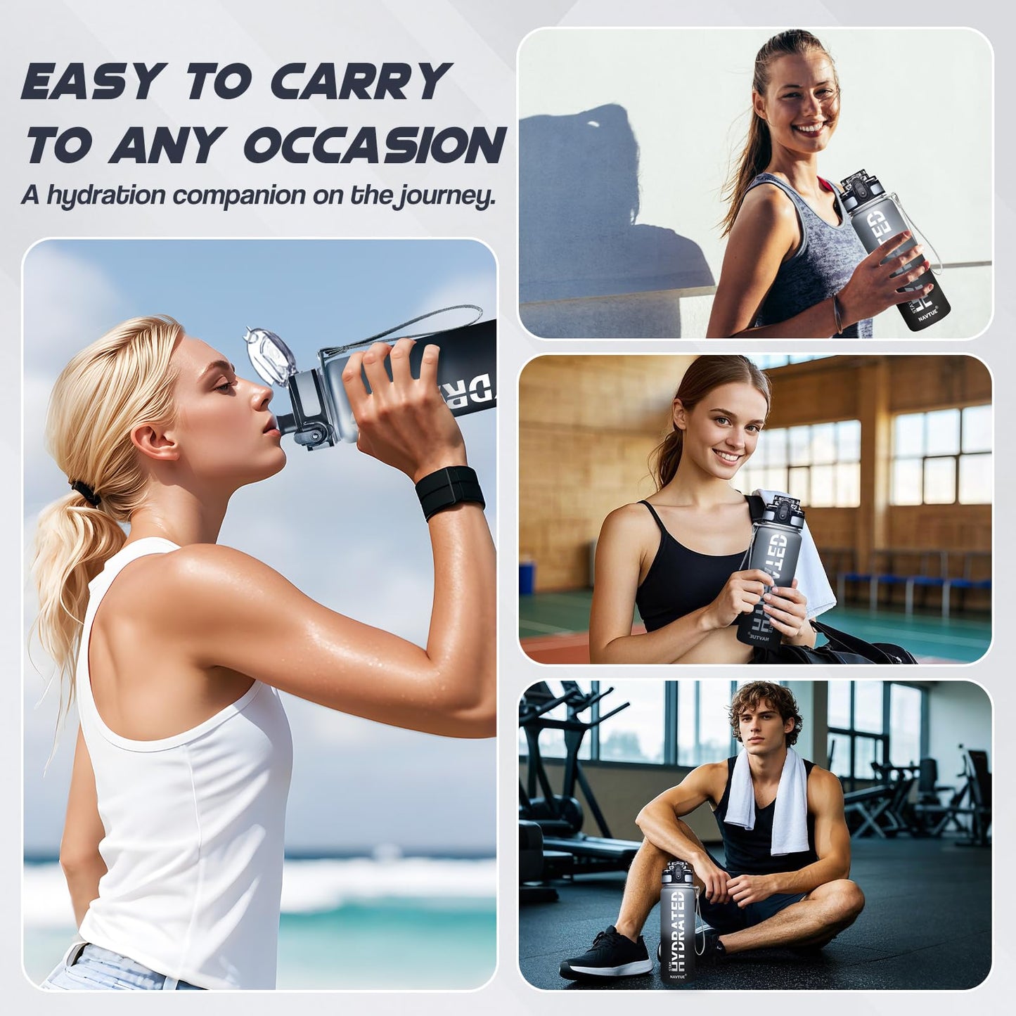 NAVTUE Water Bottle 16.9 oz Motivational Time Marker Tritan Bottle