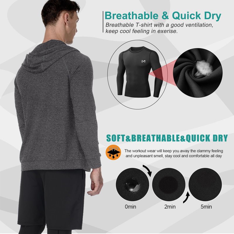 MEETYOO 4/5 Pcs Men's Compression Sets Pants Long Sleeve Shirt Athletic Shorts Running Jacket