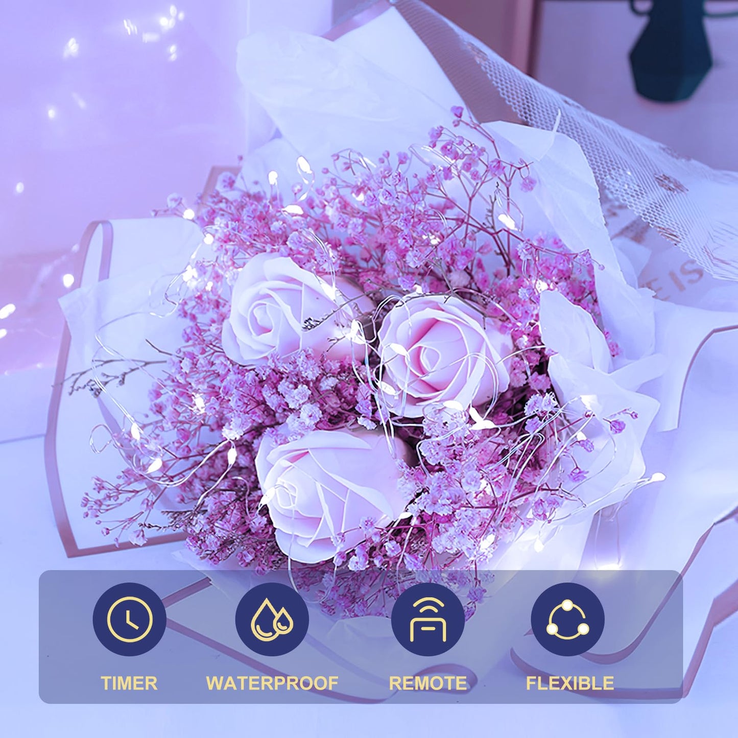 Ehome USB Fairy String Lights - 66 ft 200 LED Twinkle Lights with Remote, Timer & 8 Modes - Silver Wire, Waterproof, Indoor/Outdoor, DIY Party, Wedding - Blue