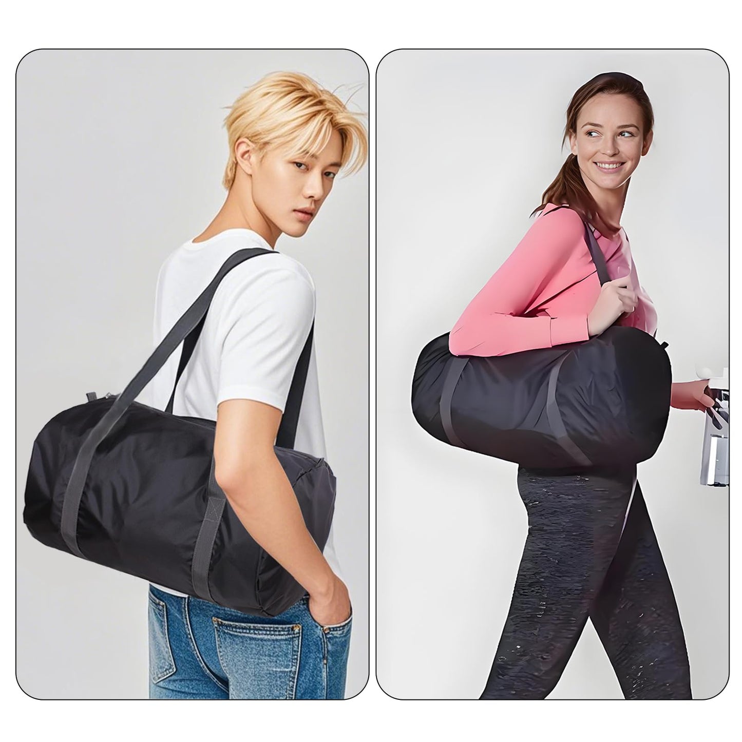 Travel Bag Foldable,Portable Lightweight Gym Bag,Sports Duffel Bags for Women&Men - for Camp, Fitness, and Short tours, shopping (Black, S)
