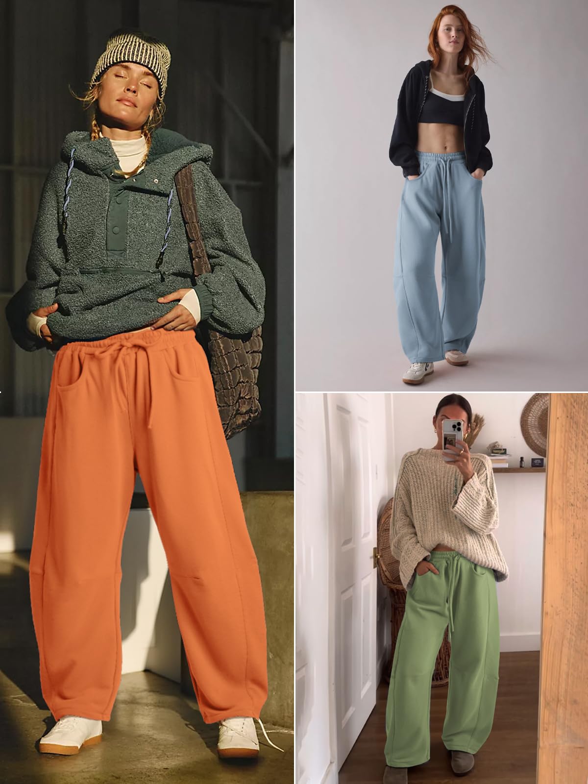 ATHMILE Barrel Sweatpants Women Fall Fashion Wide Leg Pants 2026 Baggy Lounge Comfy Flowy Sweat Pants with Pockets Teen Girl Black