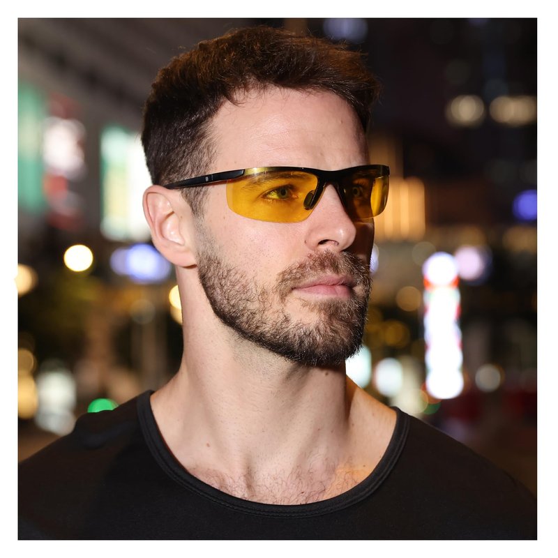 DUCO Night Driving Glasses Night Vision Glasses for Men Women Polarized Anti-Glare UV400 Metal Frame Yellow Lens 8125Y