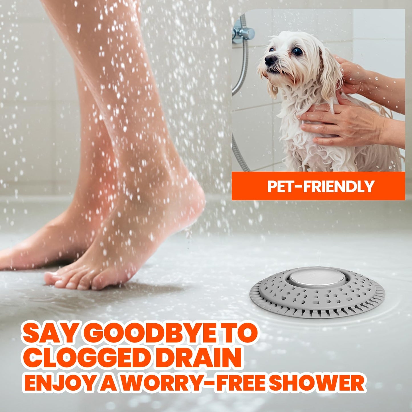 Nipoko Shower Drain Hair Catcher, Upgraded 2Pack Premium Silicone Drain Protector & Shower Drain Cover for Regular Floor Drains of Shower Room, Bathroom, 304 Stainless Steel, Gray