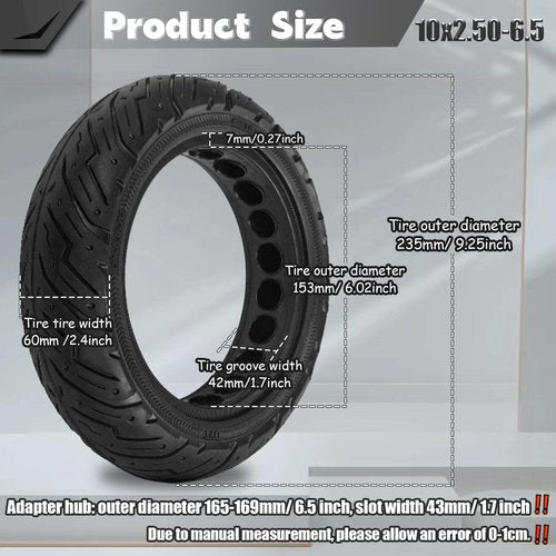 Felixstory 10 Inch Scooter Tire, 10x2.5 60/70-6.5 Solid Rubber Tire Fit for Ninebot Max G30P G30LP G2~Gotrax G4 G5 G6 GMAX Ultra~Hiboy Max 3 Scooter, Anti‑Explosion Solid Hole Tyre