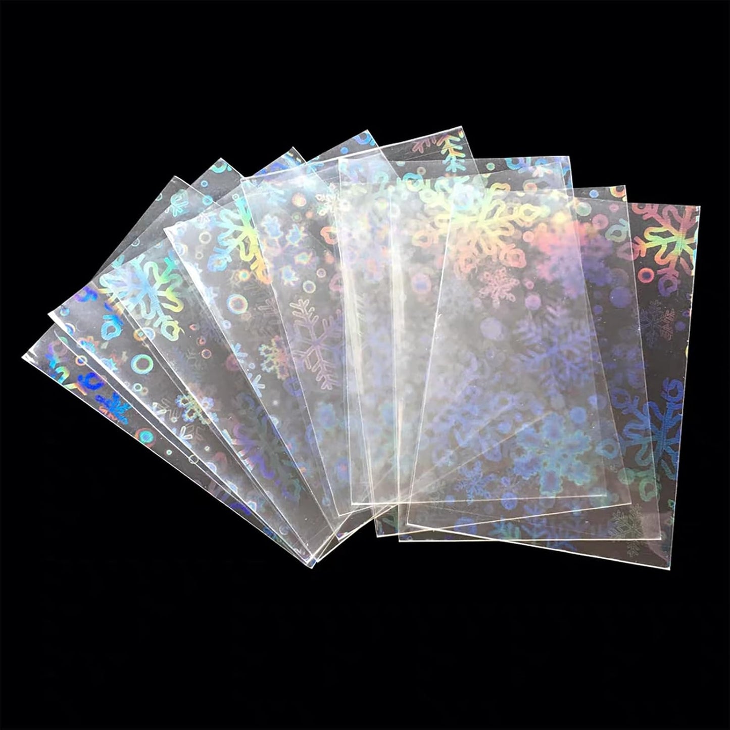 Skiennix Holographic Card Sleeves - 100 PCS Colorful Snowflake Patterned Protectors for TCG/CCG Cards (65×90mm)