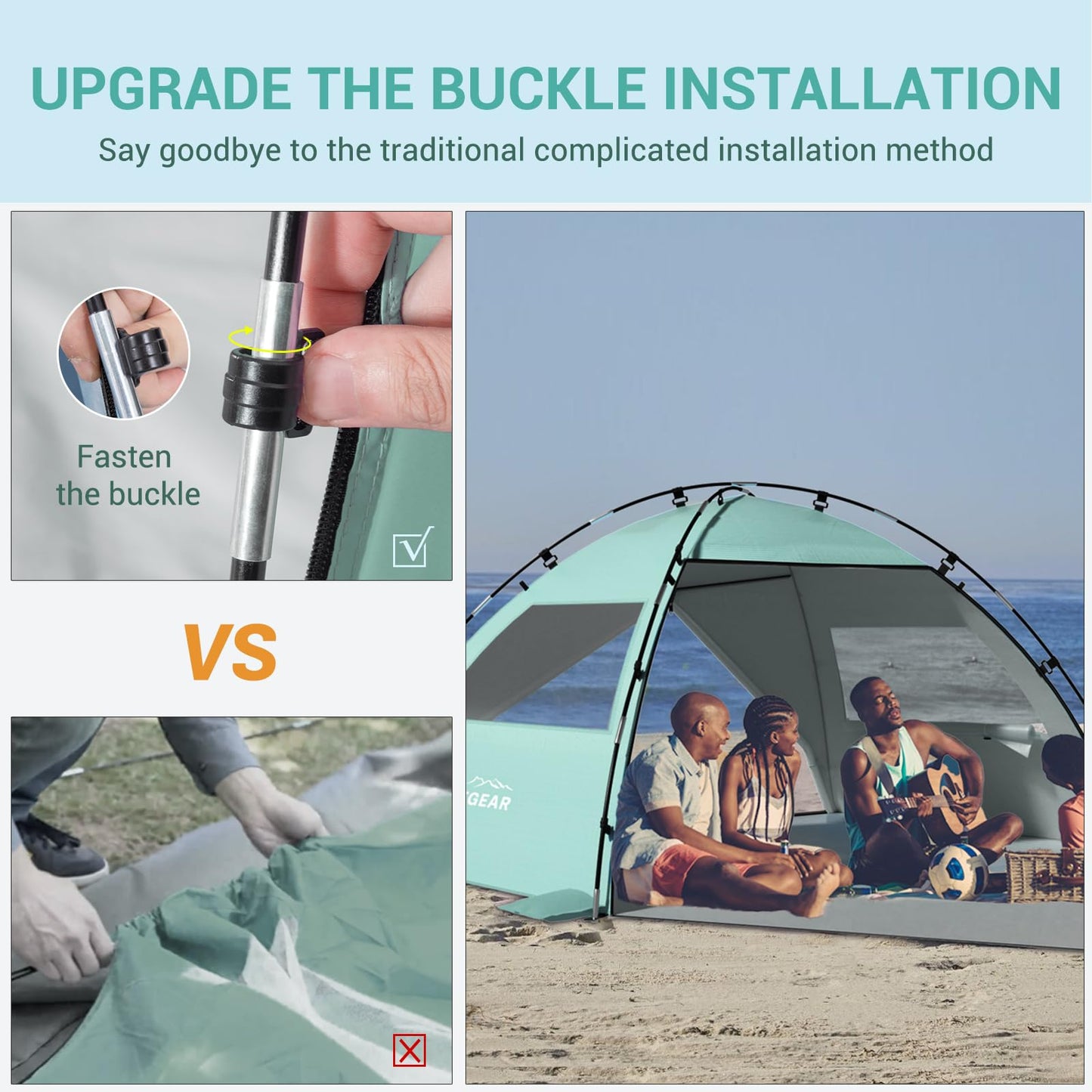 Elegear CumbreX™ Beach Tent Sun Shelter with Canopy, 6-8 Person Pop Up Beach Tent, Easy Setup UPF 50+ UV Protection Portable Lightweight Double Silver Coating Cabana Sun Shade Shelter - Green