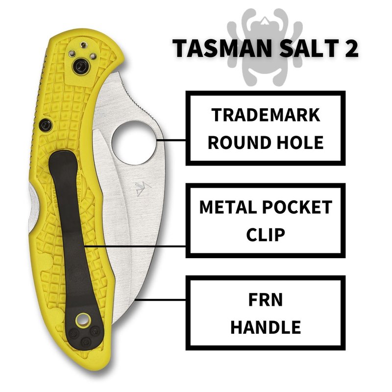 Spyderco Tasman Salt 2 Lightweight Knife with 2.91" H-1 Ultra-Corrosion Resistant Steel Blade and Yellow FRN Handle - SpyderEdge - C106SYL2