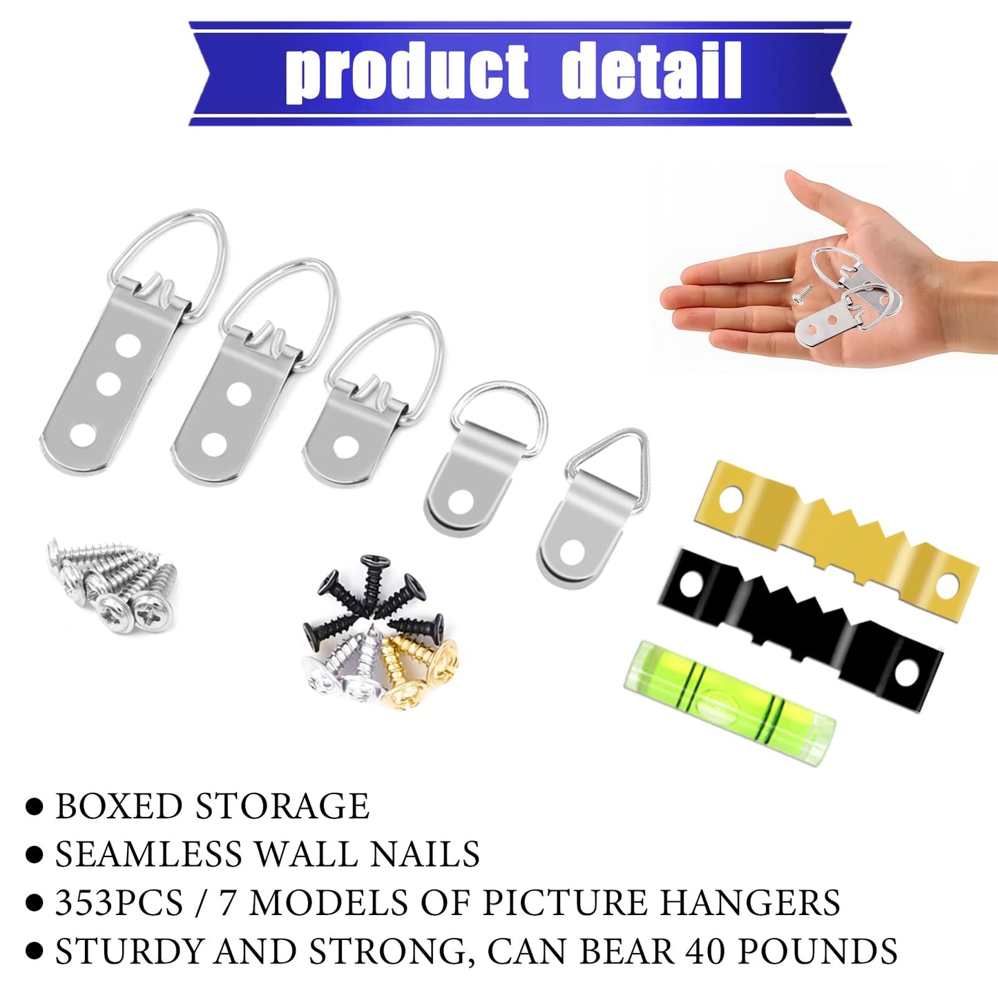 maierke 353PCS Picture Hanging Kit,Picture Hangers Heavy Duty Picture Hanging Hooks with Screws,Picture Frame Hooks Heavy Duty Picture Framing Supplies Kit for Picture Hanging(7 Types)