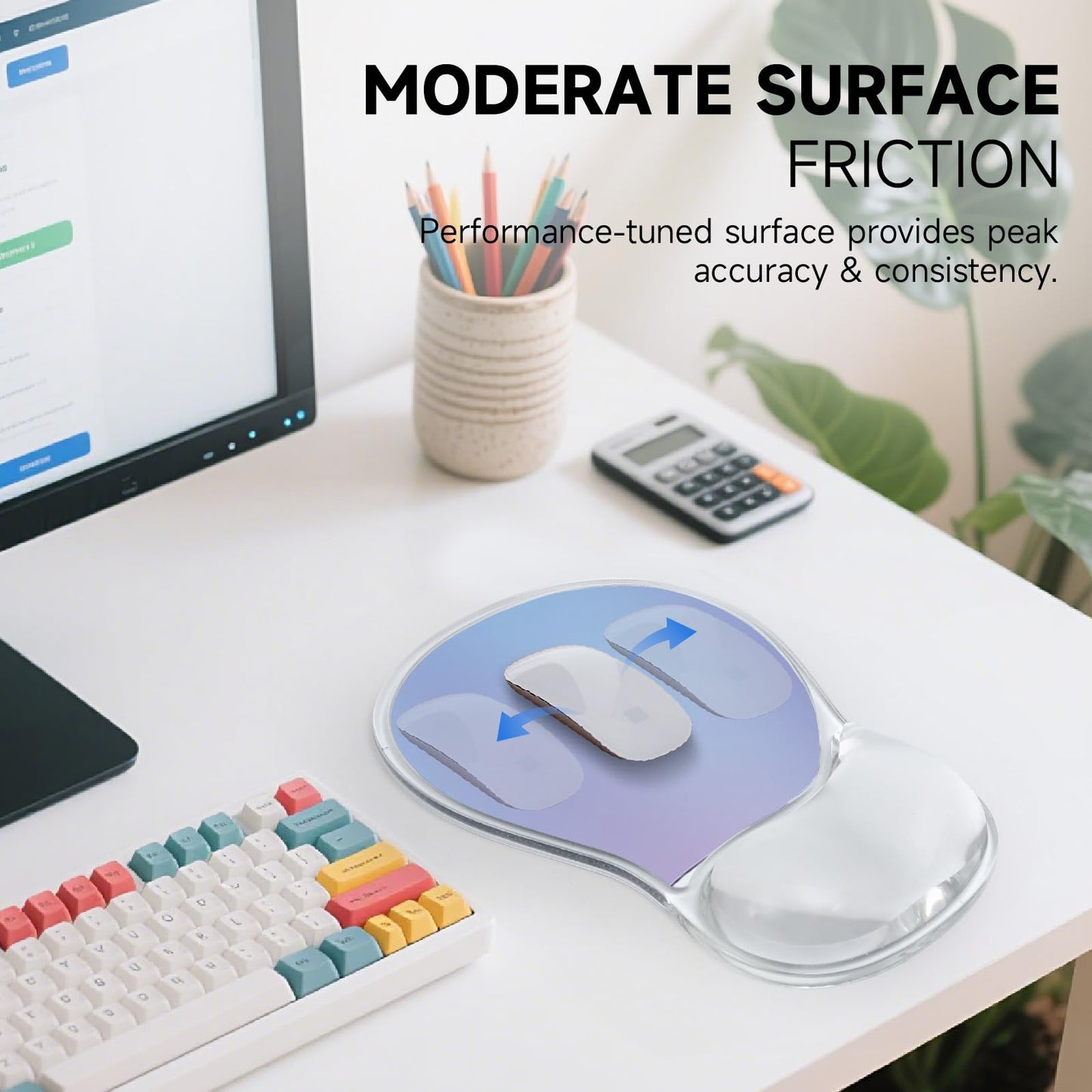 icolor Crystals Gel Wrist Rest Mouse Pads Ergonomic Mouse Mat with Memory Gel Cushion,Non-Slip PU Base Desk Skid Gel Pad for Computer Laptop,Relieves Wrist Pain (BluePurple)