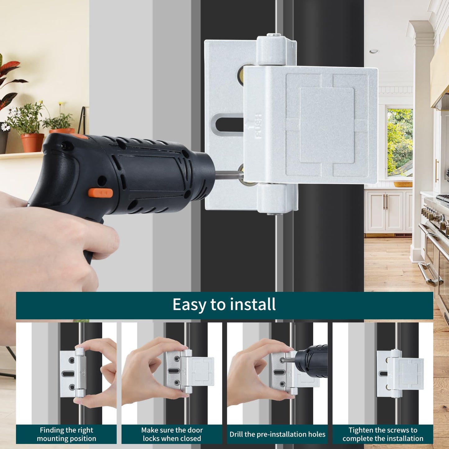 JIADAXIN 2 Pack Door Latches for Top of Door, Silver Door Reinforcement Lock for Home and Hotel, Security with Stainless Steel Screws