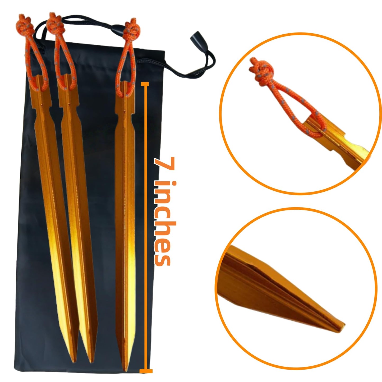 12 Pack Tent Stakes, 7075 Ground Metal Camping Aluminum Tent Pegs, Lightweight Tent Stakes Heavy Duty Spikes Camping Accessories, Orange