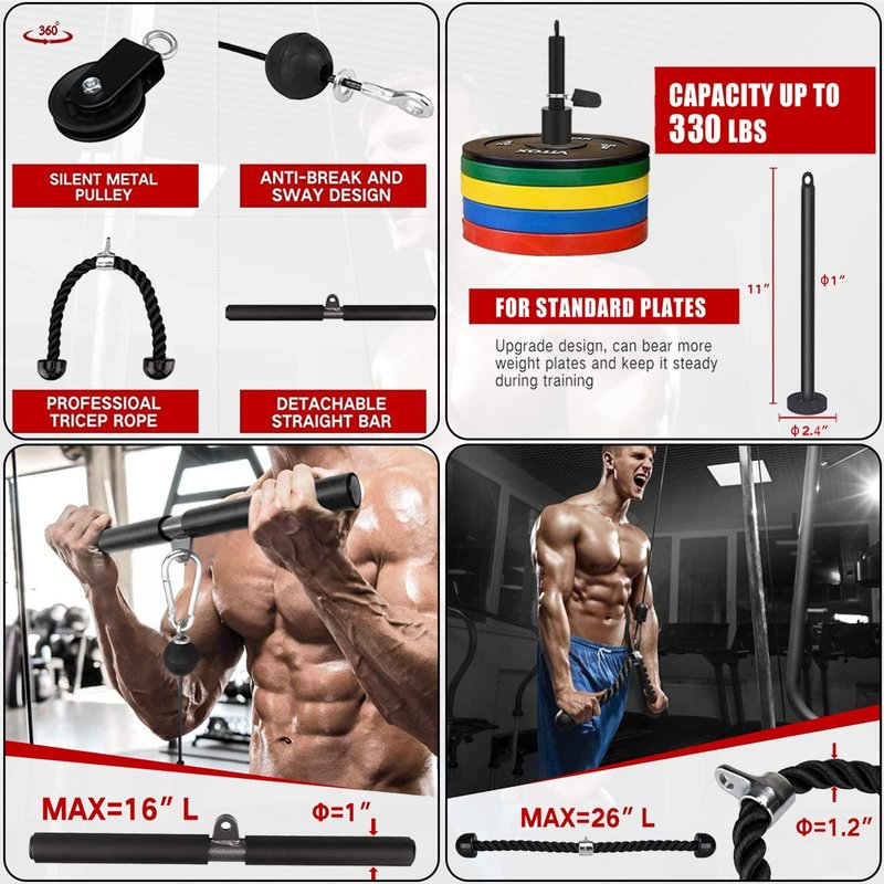 Taeku Weight Cable Pulley System Gym Professional Home Gym Equipment Upgraded Fitness LAT for Triceps Pull Down Biceps Curl Back Forearm Shoulder (2.5m Cable)