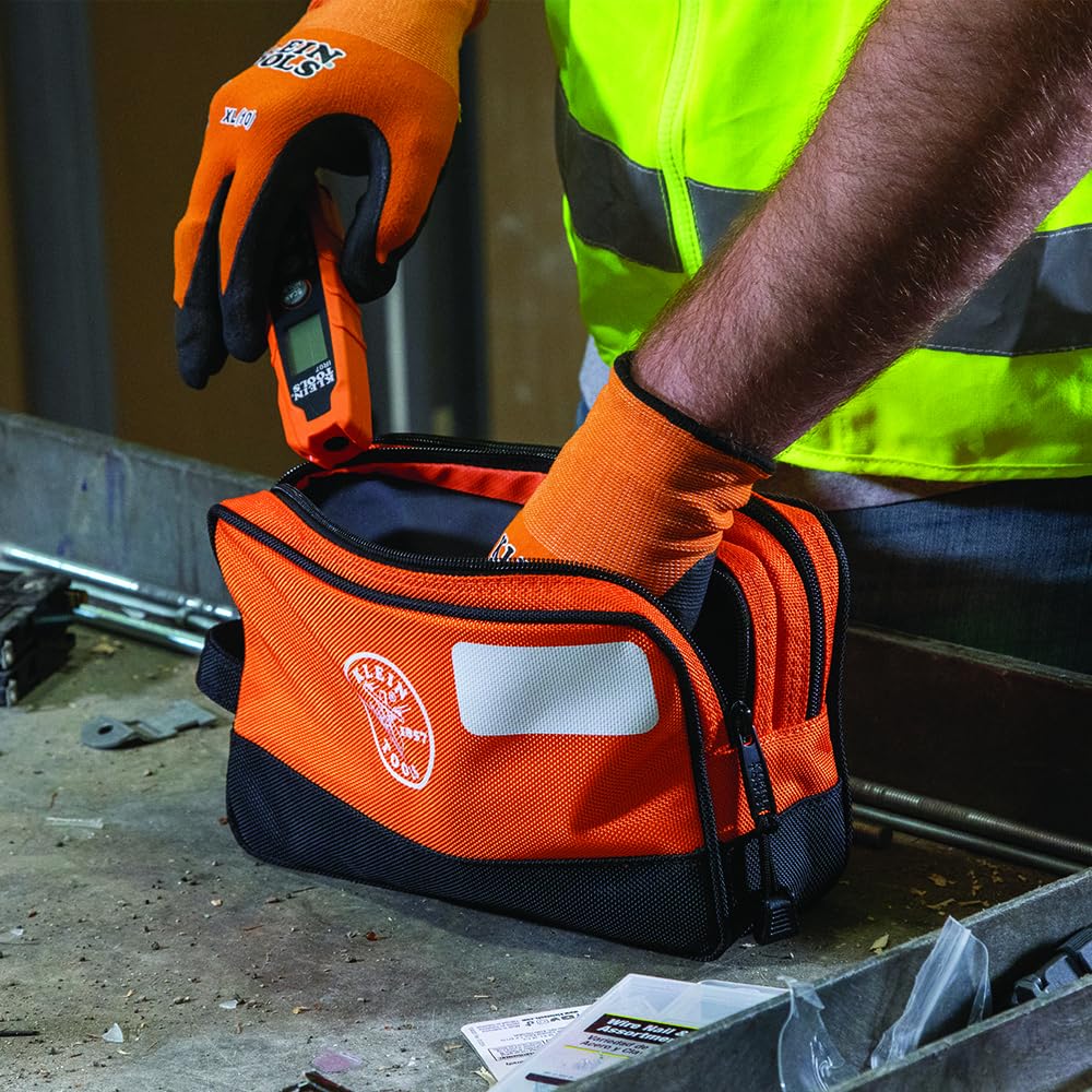 Klein Tools 55582 Tool Pouch Zipper Bag, Dual Compartments, 10-Inch x 6-Inch Heavy Duty Tool Bag Organizer, Multipurpose for Tools to Crafts