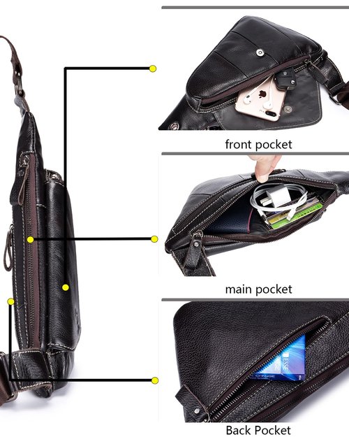 pundarika Genuine Leather sling bag for men women casual crossbody backpack small shoulder bag chest bag-Dark Brown