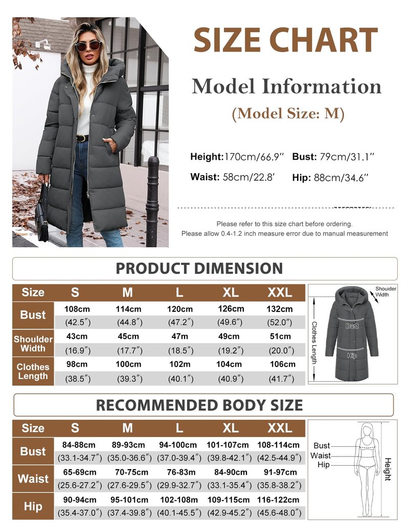 VXVGER Winter Coats for Women-Puffer Jacket Hooded Warm Winter Long Coat Thickened Down Alternative Jacket Outwear, Dark Gray, XL