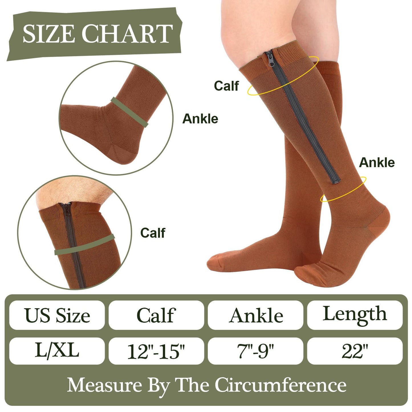 Tarpop 4 Pairs Men Zipper Compression Socks Colorful 20-30mmhg Compression Stockings with Zipper for Men Women Swelling Edema (Dark Color,L/XL)