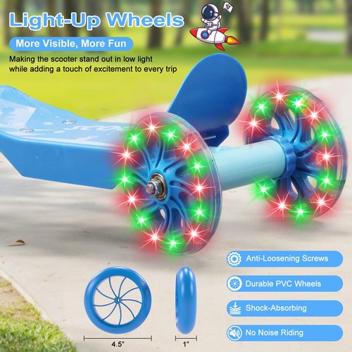 Kids Kick Scooter - LED Light Up 3 Wheel Kick Scooter for Kids 3-5 5-7, Adjustable Handlebar Height, Long Anti-Slip Deck,Heavy Duty Metal Scooters for Boys Girls Ages 3-7, up to 110 Lbs