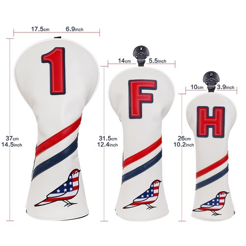 Craftsman Golf US Flag Birdie Red Blue Stripes Golf Club Headcover for Driver Woods Hybrids