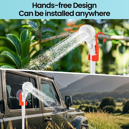 Barong Yekhna Portable Camping Shower with 7800mAh Battery - 3 Spray Modes, IPX7 Waterproof & Powerful Suction for Indoor, Camping, Beach Travel, RV Life, Pet Bathing, Gardening