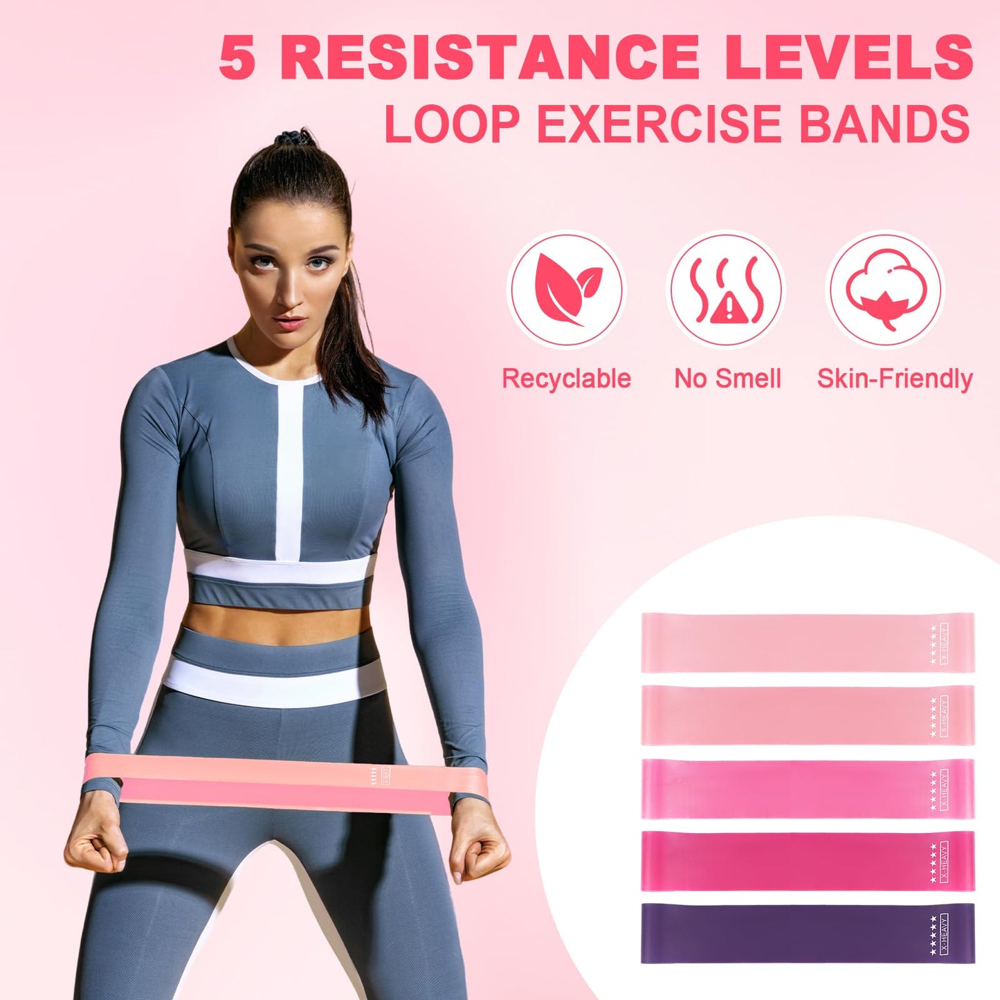 Poen 10 Pcs Pilates Ring Set Include 2.2lb *2 Dumbbells 10" Yoga Exercise Ball 12" Pilates Ring 5-40lb Resistance Bands Elastic Band and Drawstring Backpack Set for Women Home Workouts(Pink)