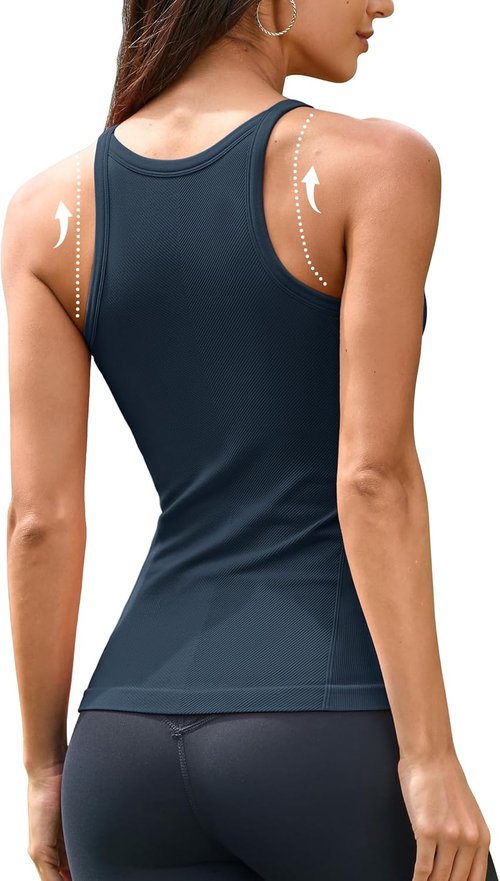 ATTRACO Women's Workout Tank Top - Built-In Bra, Seamless Design, Ribbed Athletic Camisole