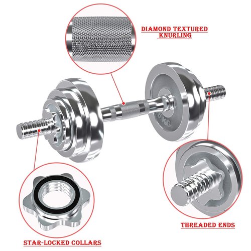 VIVITORY Fitness Dumbbells Set, Adjustable Weight Sets up to 11/22/44/66/100 lbs, with Metal Connecting Rod Used As Barbell, Chromed Weights, Hardcover Gift Box, Home Gym Work Out Training Equipment (44.00, Pounds)