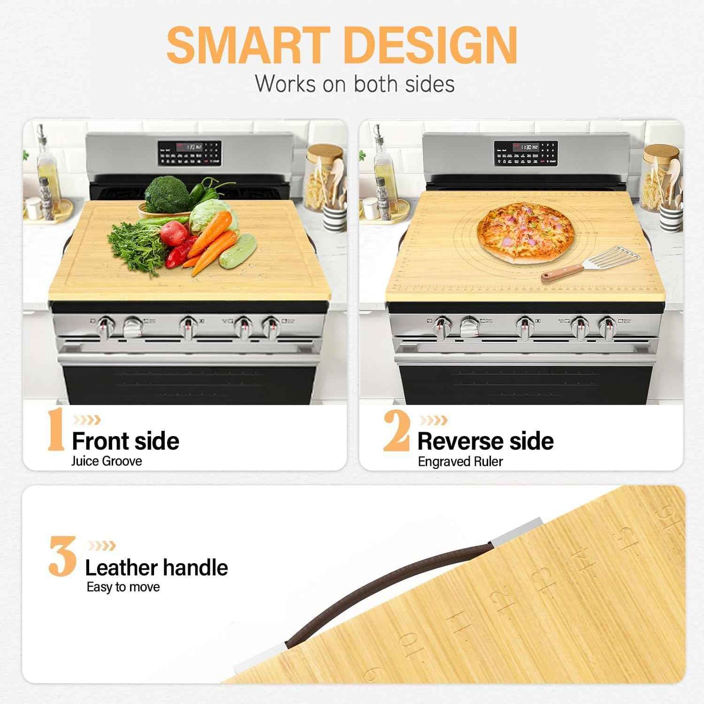 Bamboo Stove Cover for Electric & Gas Stoves - Noodle Board Topper for RV Cooking