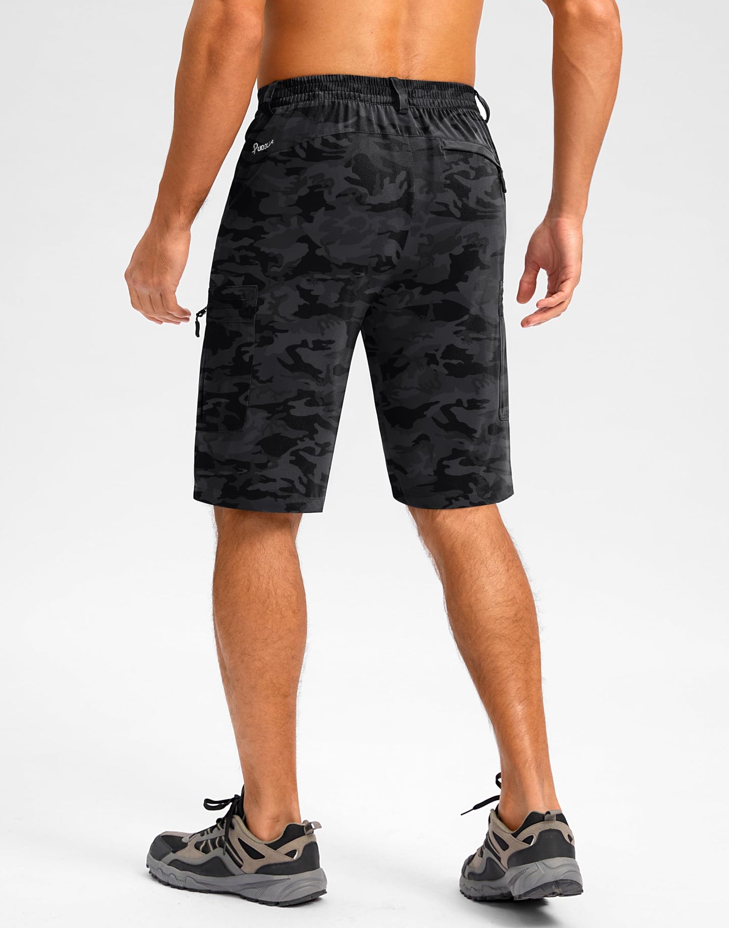 Pudolla Men's Hiking Shorts 11" Lightweight Cargo Work Shorts for Men Summer Travel Golf Casual Outdoor with 5 Pockets(Black Camo 3X-Large)