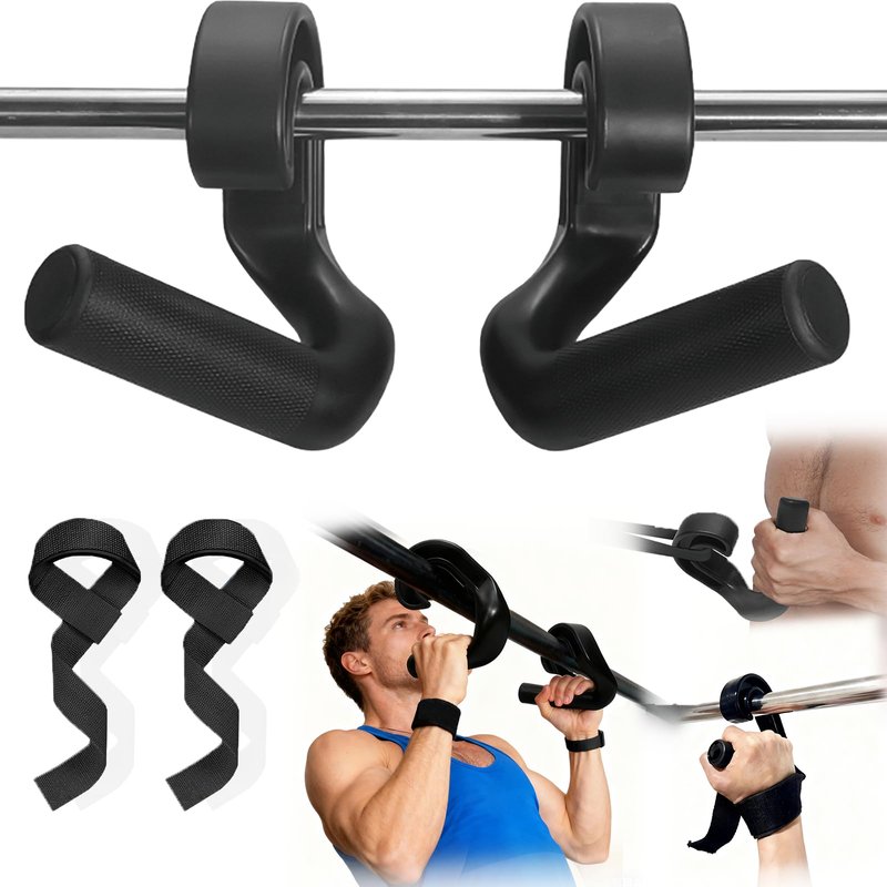 45/90 degree Neutral Grip Pull Up Handles with Lifting Straps - Heavy Duty Angled Barbell Grips & Pull Up Bar Grips for Home Gym, Deadlifts, Rows - Relieve Wrist & Shoulder Stress (black, 45°)