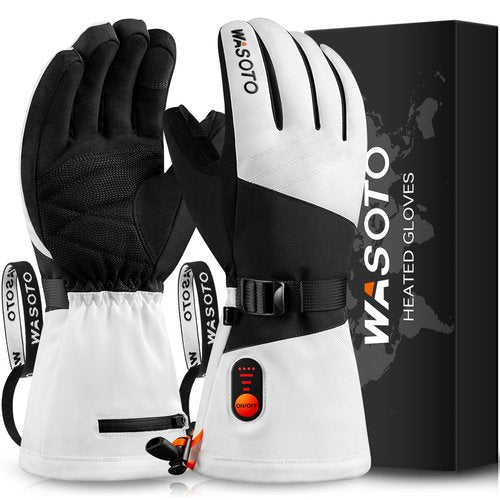 Heated Gloves for Men Women 7.4V Battery 22.2Wh Rechargeable Touchscreen Waterproof Electric Heated Gloves for Winter Outdoor Work Skiing Hiking Camping(White,XL)