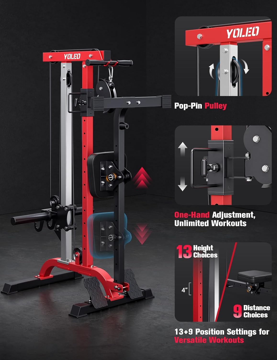 YOLEO Cable Machine | 2-in-1 Home Gym Rowing & LAT Pulldown Station - 450 Lbs Load Capacity, Includes LAT Bar & Tricep Rope
