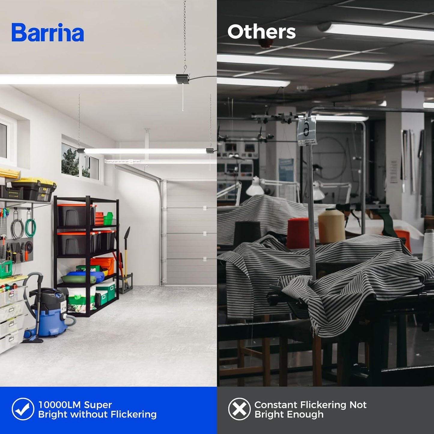 Barrina 10000LM LED Shop Light Fixture - 4FT, 84W, 5000K, Linkable, ETL Approved for Garage & Workshop