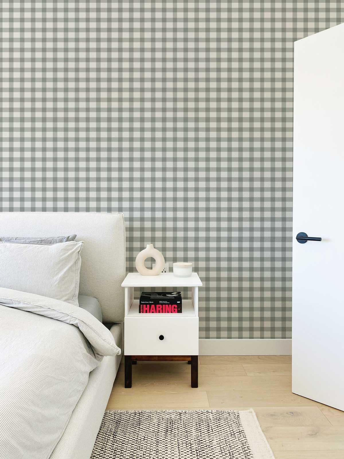 YXTII 17.3"×78.7" Plaid Wallpaper Stick and Peel, Striped Farmhouse Self Adhesive Contact Paper Wallpaper for Bathroom Bedroom Nursery Shelf Drawer Liner