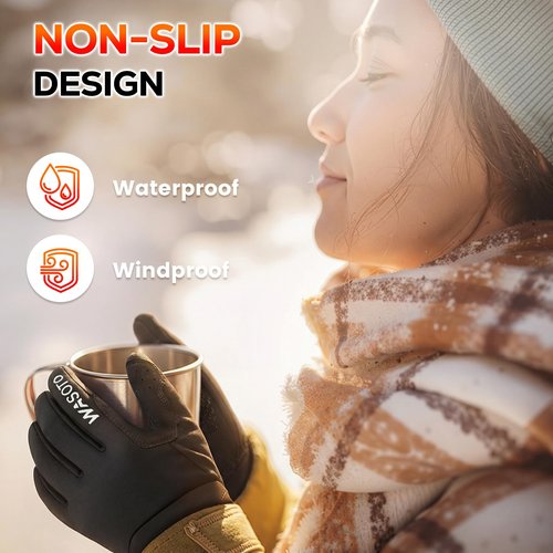 WASOTO Heated Gloves for Men Women,7.4V 22.2WH Electric Rechargeable Windproof Waterproof Touchscreen Heated Ski Gloves for Winter Outdoor Work Fishing Hiking Camping Cycling Driving Raynaud(L)
