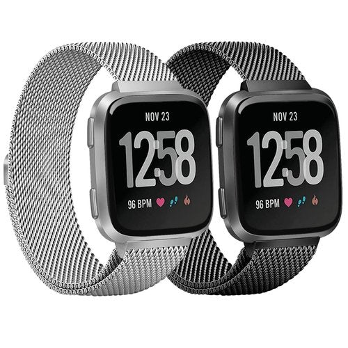 Afoskce 2 Pack Metal Bands Compatible with Fitbit VersaFitbit Versa 2 Band for Women Men, Adjustable Replacement Magnetic Stainless Wristbands for Fitbit VersaVersa LiteFitbit Versa 2Versa SE